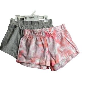 Youth Girls RBX 2 Pack Poly Cotton Shorts LARGE 14/16 Pink Gray Sports Running